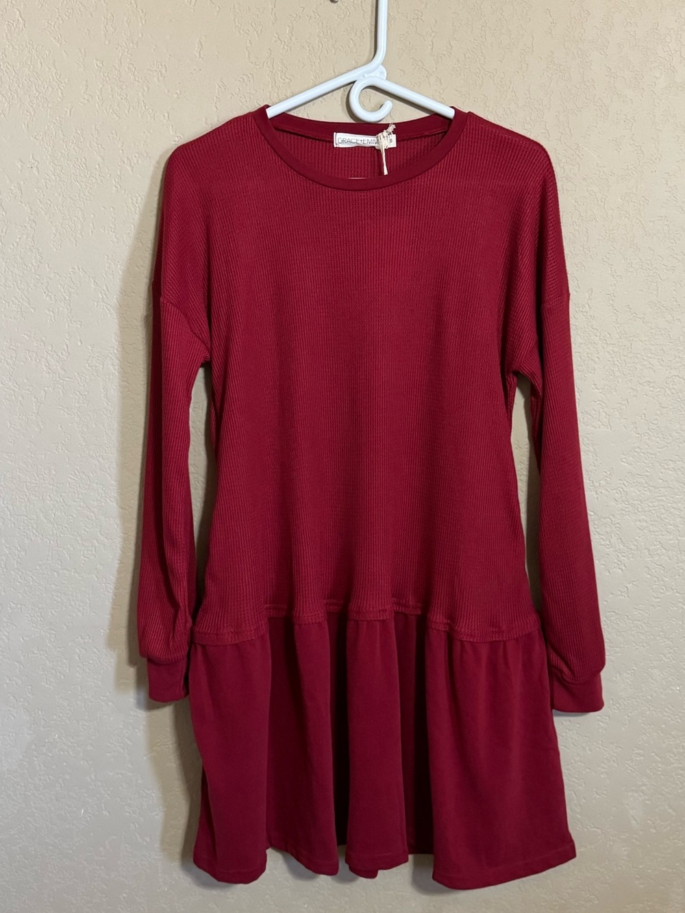 Women’s Long Sleeve Red Knit Peplum Dress